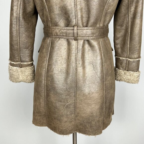 Kenneth Cole NY Womens Brown Faux Shearling Penny Lane Coat Hooded size Medium - Picture 9 of 15